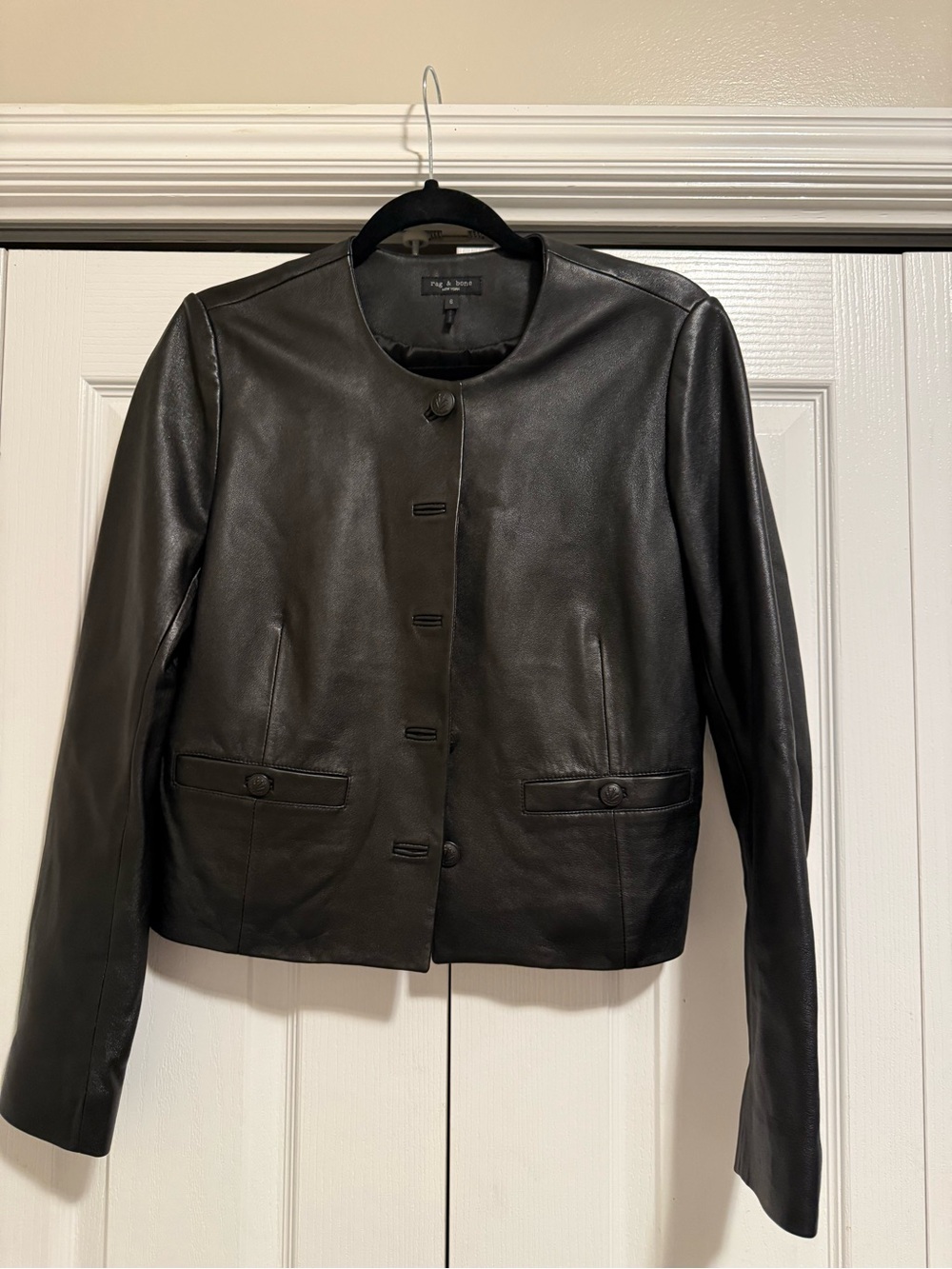 rag & bone Black Collarless Leather Jacket